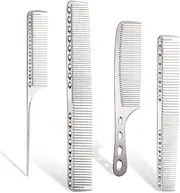 Professional Aluminum Hair Combs Set: Long Cutting, Short Styling, Handle, and Tail Comb (Silver)