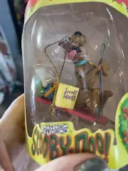 2 Scooby Doo 1998 SCOOBY ON SLED & Skiing Christmas Ornaments UNUSED!