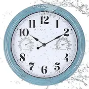 Vigorwise 12 inch Outdoor Wall Clock, Plastic Waterproof Outdoor Clock with Temperature & Humidity, Water Resistant Wall Clocks for Patio Garden, Green