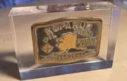 Kuparuk Oilfield Alaska Belt Buckle from 1982 (in Lucite for display)
