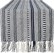 DII Farmhouse Braided Stripe Table Runner Collection, 15x108 (15x113, Fringe Included), Navy Blue