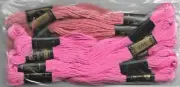 Vintage DMC floss lot, 10 skeins, Salmon and Geranium Pinks. Unused