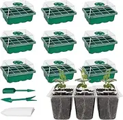 10 Packs Seed Starter Tray Seedling Tray (120 Cells Total Tray), Seedling Starting Trays Plant Starter Kit Reusable Mini Greenhouse Germination Kit for Seeds Growing (Green)