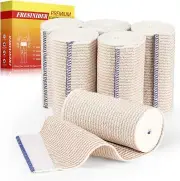 Premium Elastic Bandage Wrap, 6 Pack 4" Cotton Latex Free Compression Bandage