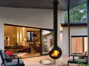 Black Suspended biota Floating Fireplace 360 Degree Reclining Firepit Wood Burn