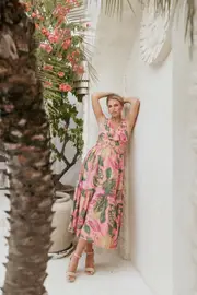 [PUP78] Oasis Midi Dress - Pink Rio XS Pink