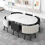 Kitchen Dining Table Set for 6, Negotiation Table Sets, Oval Office Reception Conference Table, Pu Backrest Chair Sets 7-Piece(Black)