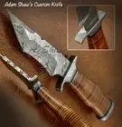 Adam Shaw's CUSTOM HAND MADE DAMASCUS BOWIE KNIFE STACKED LEATHER HANDLE