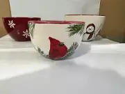 3Pcs Christmas Nesting Bowls St Nicholas Square - Yuletide Hand Painted Holiday