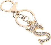 [ROMISBABA] Letter Keychain Holder Alphabet Key Ring Key Bag Charms Keychain Cute Crown Keychain Unique Women Hanging Keyrings Key Chains Women for Car Key Rings Golden Rhinestones