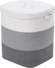 Rectangular Extra Large Storage Basket with Lid, Cotton Rope Storage Baskets, Laundry Hamper, Toy Bin, for Toys Blankets Storage in Living Room, Baby Nursery (16”x16”x20”, Light Grey/Grey)