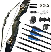 ZSHJGJR 60 Inch Take Down Longbow and Arrow Set American Hunting Longbow Wooden Bow 25-60lbs Right/Left Handed with Carbon Arrows Accessory for Archery Target Hunting Shooting Practice