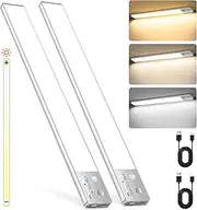 Under Cabinet Lighting with LCD Display, 2 Pack 96LED Rechargeable Motion Sensor Closet Light Indoor, 3000mAh Battery LED Light Bar, Wireless Sensor Lights for Kitchen, Wardrobe, Stair, Cupboard