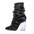 Lust For Life Women's Fanatik Lucite Glass Heel Lace Up Ankle Booties