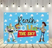 Reach Four The Sky Backdrop for 4th Birthday Party Supplies Blue Sky White Clouds Photo Backgrounds 4th Birthday Theme Baby Shower Banner 59x38in