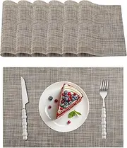 Fantastshop Placemats for Dining Table Set of 6, Non-Slip PVC Heat Resistant Stain Resistant Faux Linen Place Mats, Woven Vinyl Washable Table Mats for Kitchen Table, 6 PCS, 45 x 30 cm Natural Linen