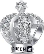 [MiniJewelry] Queen Crown Tiara Cubic Zirconia Bead Charm Compatible with Pandora Charms Bracelets