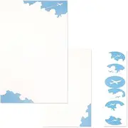 Frontia Floral Writting Papers Envelopes Stickers, Blue Sky Cloud and Airplane, 12 Paper Sheets + 6 Envelopes + 6 Sheets Stickers for Writing Letter (6 Packs, Bulk Pack)