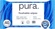 Pura Flushable Wipes 1 X 40 Toilet Wipes, 100% Plastic Free Moist Toilet Tissue,