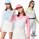 【LYNX GOLF】女款合身版吸溼排汗配色線條設計立體貼膜造型長袖POLO衫/高爾夫球衫(三色)