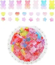 120pcs Kawaii Slime Charms 3D Cute Mini Flatback Nail Gummy Bear Beads Bulk Resin Jewelry Making Candy Embellishments Supplies Heart Star Bear Nail Charm for Cell Phone Scrapbooking Art DIY Craft