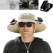 [Generic] Outdoor Wide Brim Solar Fan Outdoor Fishing Hat, Hat with Fan, Solar & USB Charging for Hiking, Camping, Fishing
