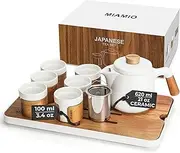 MIAMIO - Japanese/Chinese Tea Set 6 x 100 ml/Asian Tea Pot 620 ml with Tea Infuser, Traditional Japanese Tea Cups Set for Tea Lovers/Men/Women (White)