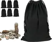 Lanyani 6 Packs Bank Coin Money Cash Bag Sacks, 12" x 17" Canvas Deposit Change Transit Bags with Drawstring, Heavy Duty, Black