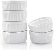 Nuwave Ceramic Ramekins 8 oz, Set of 6, Elegant Classic Style Ramekins for Baking Souffles, Creme Brulées, Custards, Puddings, 4.3” Wide & 2” Tall, Microwave, Oven & Dishwasher-Safe, Ivory White