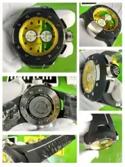 Invicta S1 Rally Men GMT Watch 44359 Gold/Green Dial Black/White Silicone Strap