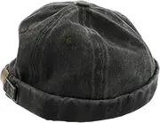 [Ipetboom] Washed Cotton Skull Hat Men's Denim Flat Bill Cap Hip Hop Newsboy Hat Soft Cotton Brimless Cap