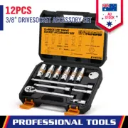 12-Pieces Spark Plug Socket Set 3/8" Drive Ratchet Handle Joint Extension Bar