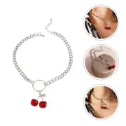 Cherry Choker Pendant Necklace Pearl Dark Red Attractive Miss