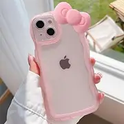 rafamau Bow Case for iPhone X/Xs, Curly Wave Frame Cute 3D Bowknot Design Clear Phone Case for Teen Girls Women Pretty Soft TPU Protective Cover 5.8-inch (Pink)