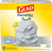 Glad 22539 ForceFlex Tall Kitchen Trash Bags, Drawstring Closure, 13 Gallon,