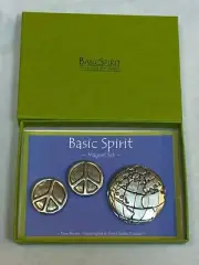 Basic Spirit Magnet Set Silver Metal World Globe Map Peace Signs 3 Lot NEW Gift