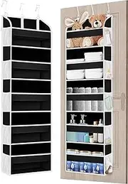 TAHAVICE 1 Pack Over The Door Storage Organiser with 5 Pockets 10 Mesh Side Pockets, 44 lbs Weight Capacity Door Hanging Organisers and Storage for Bedroom,Bathroom,Nursery,Dorm (D Black, 1 Pack)