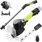 Long Reach Hedge Trimmer Grass Cordless Electric Scissors secateurs Pruning Shears with 2 Kinds of Blades, 153cm/60.2in Telescopic Rod, Dual Wheels, Lawn Edger Garden Tools Battery*1