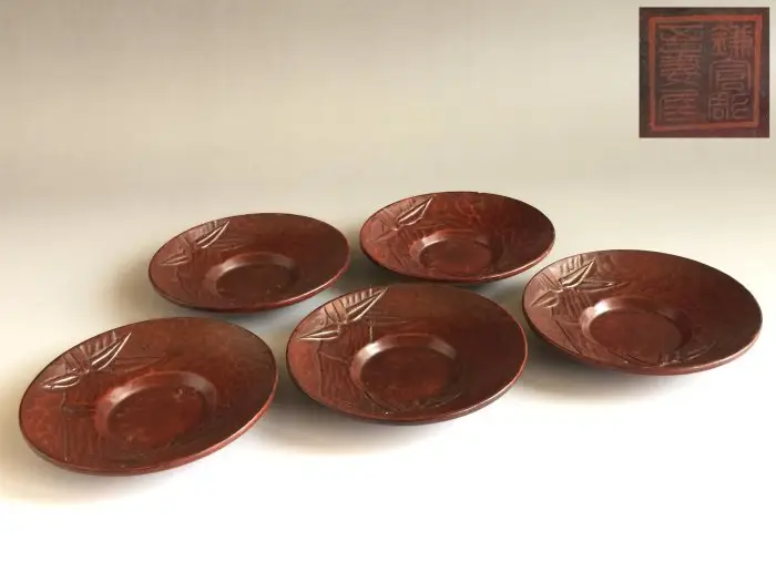 茶道具　秀円作　鎌倉彫　牡丹文　乾口中次　棗　時代箱　V　R9438 茶道具 秀円作 鎌倉彫 牡丹文 乾口中次 棗 時代箱 V R9438 鎌倉彫的
