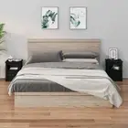 2 PCS Bedside Table Side Cabinet Nightstand Storage Solid Pinewood Tables Black