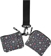 [GuoChe] Women's Coin Pouches Card Holder Merry Christmas Snowflakes Small Detachable Zipper Cash Coin Purse with Wristle Strap for Men Women 2 Packs, Merry Christmas57, 4.13" x 3.51" & 4.13" x 4.13", Retro