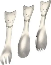 MAGICLULU Elegant Cat Shape Handle 3 Piece Stainless Steel Spoon Fork Set for Boys and Girls Baby Feeding Toddler Cutlery Salad Ice Cream