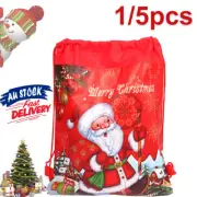 1/5PCS Xmas Drawstring Strings Red Santa Claus Christmas Non-woven Gift Bags