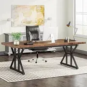 Tribesigns 180 cm Executive Desk, Large Computer Desk Workstation, Modern Simple Style Office Desk Study Writing Table, Business Working Desk for Home Office (Brown/Black, Desk 80cm Depth)
