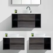 750mm 900mm 1200mm Amazon Grey Timber Wood Grain Stone Top Vanity w Side Shelves