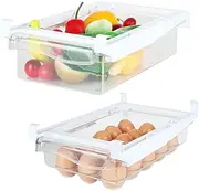 LOLYSIC 2 Pcs Fridge Organisers, Fridge Drawers Pull Out Storage with Handle, Clear Fridge Shelf Storage Drawer with Adjustable Slide Rail, Under Shelf Fridge Egg Drawer Holder Storage Box, BPA Free