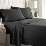 2000TC Ultra-Soft AU Size 4 Pieces Flat Fitted Bed Sheet Set, Super King Size Black, Luxury Bedding Sheets, Breathable Deep Pocket Bedding Set, Wrinkle and Fade Resistant