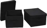 Household Essentials Large Fabric Storage Box With Lid Box, Black, Set of 2