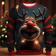Men's Graphic Elk Moose Christmas Sweatshirts Sweatshirt Golf Pullover Sweatshirt Long Sleeve Sweatshirt Crew Neck Fashion Daily Casual 3D Print Vacation Holid