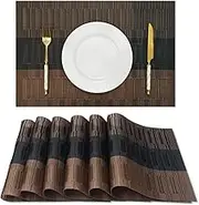 HeloHo Brown Black Placemats Set of 6 Washable Placemats Vinyl Woven Table Mats Wipeable Placemat for Kitchen Dining Table Decoration Indoor Outdoor